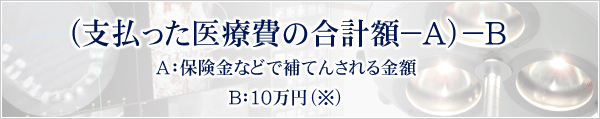 （支払った医療費の合計額－A）－BA：保険金などで補てんされる金額B：10万円（※）